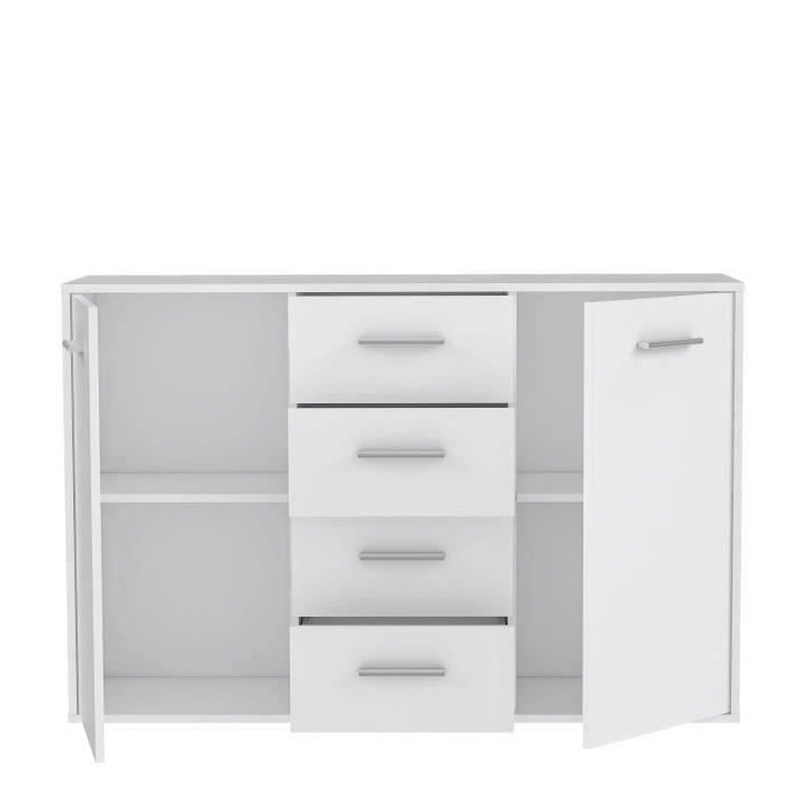 Buffet bas PILVI - 2 portes et 4 tiroirs - Blanc mat - L 122,6 x P 34,