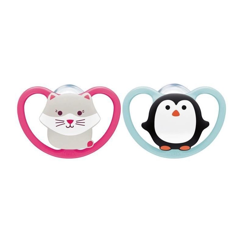 Nuk Sucette Physiologique Silicone +18m Chat Pingouin Lot de 2