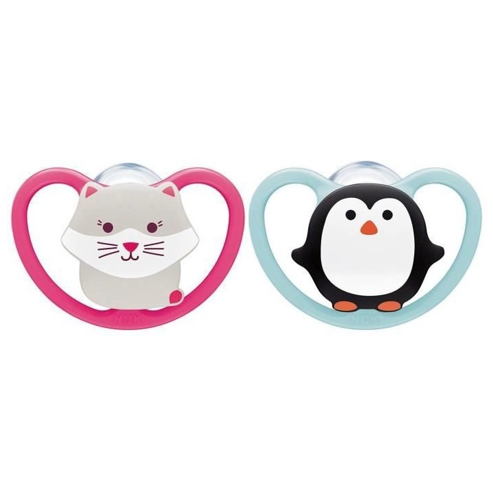 Nuk Sucette Physiologique Silicone +18m Chat Pingouin Lot de 2