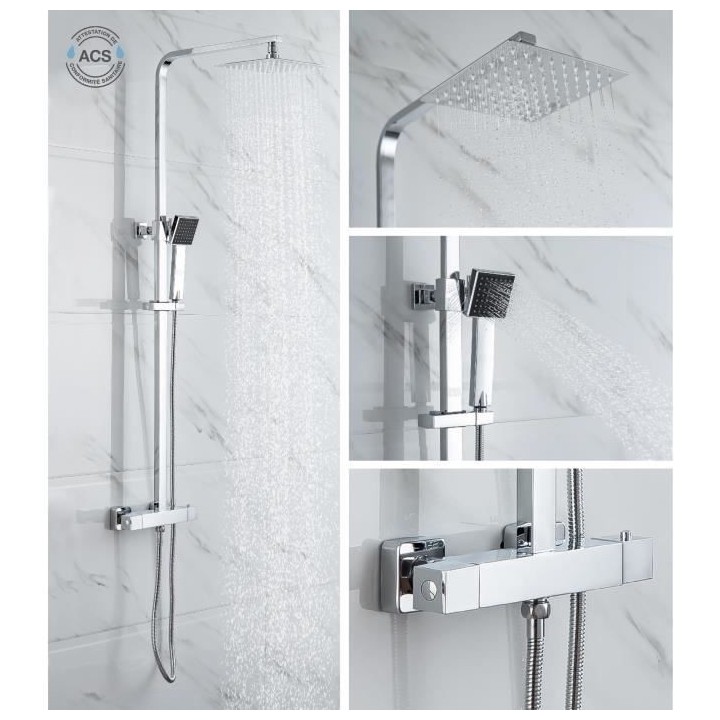 Colonne de douche OCEANIC - Mitigeur thermostatique - Pomme haute carr