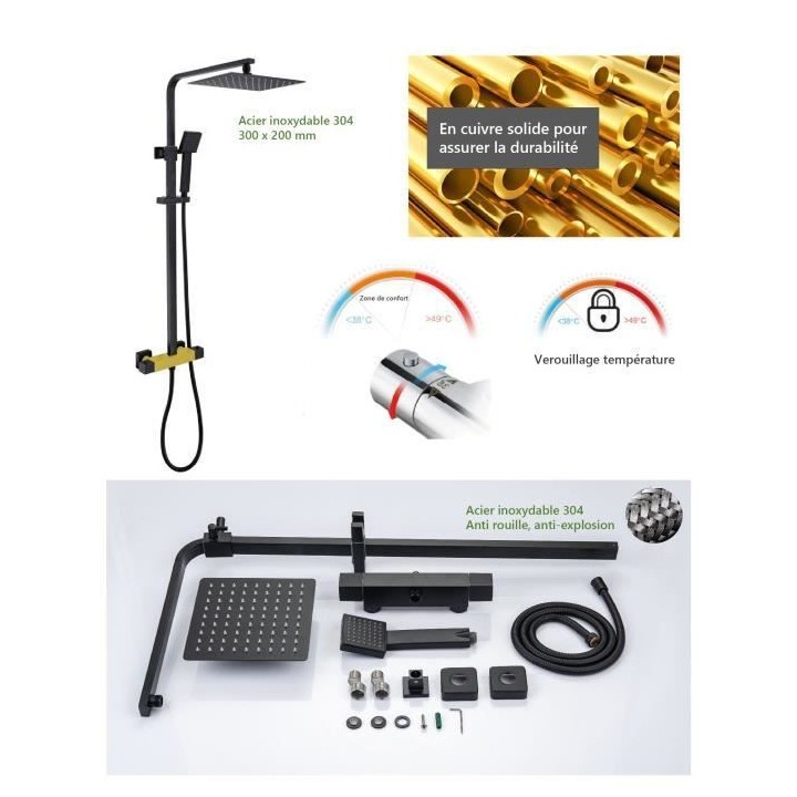 Colonne de douche OCEANIC - Mitigeur thermostatique - Pomme haute rect