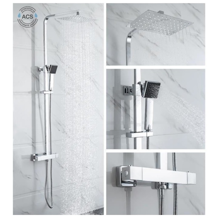 Colonne de douche OCEANIC - Mitigeur thermostatique - Pomme haute rect