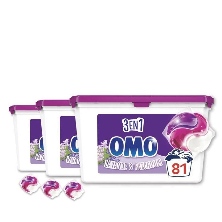 Lot de 3 - OMO Lessive Capsules 3en1 Lavande & Patchouli - 27 lavages