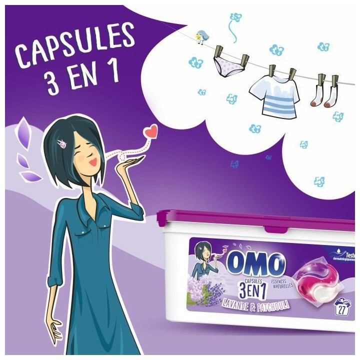 Lot de 3 - OMO Lessive Capsules 3en1 Lavande & Patchouli - 27 lavages