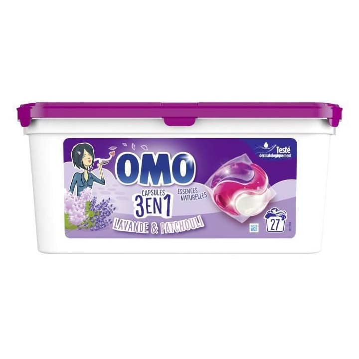 Lot de 3 - OMO Lessive Capsules 3en1 Lavande & Patchouli - 27 lavages