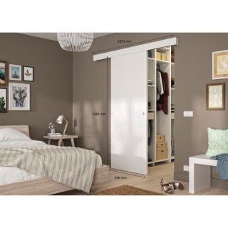 OPTIMUM - Kit porte coulissante blanc + rail + bandeau Blanc - H 204 x