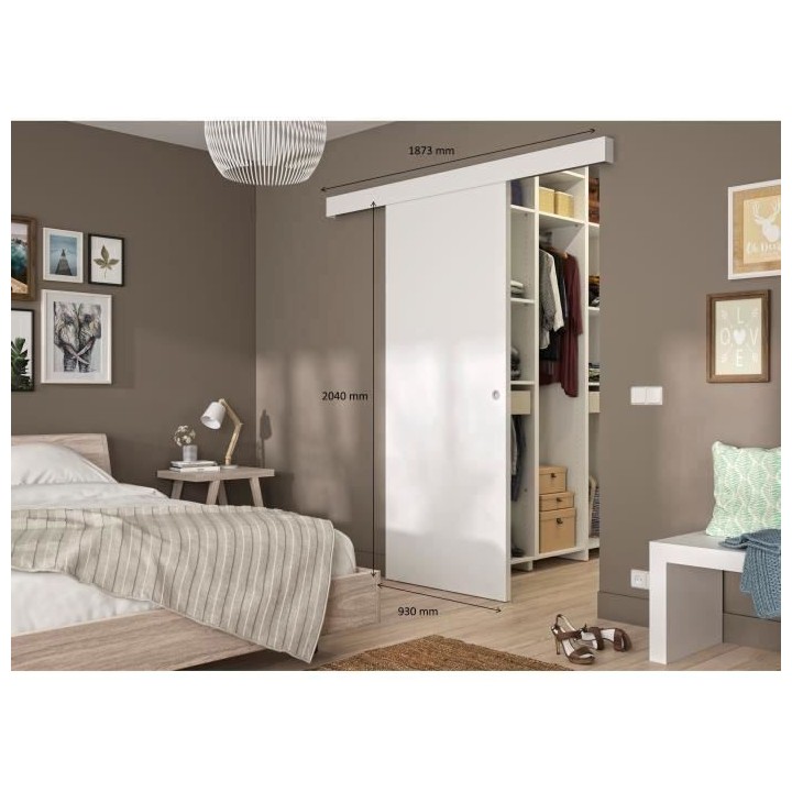 OPTIMUM - Kit porte coulissante blanc + rail + bandeau Blanc - H 204 x