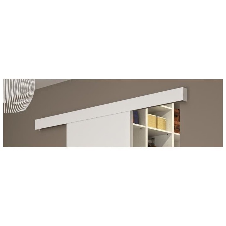 OPTIMUM - Kit porte coulissante blanc + rail + bandeau Blanc - H 204 x