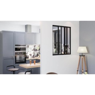 OPTIMUM Verriere coulissante 3 carreaux en verre trempé Noir - 108 x