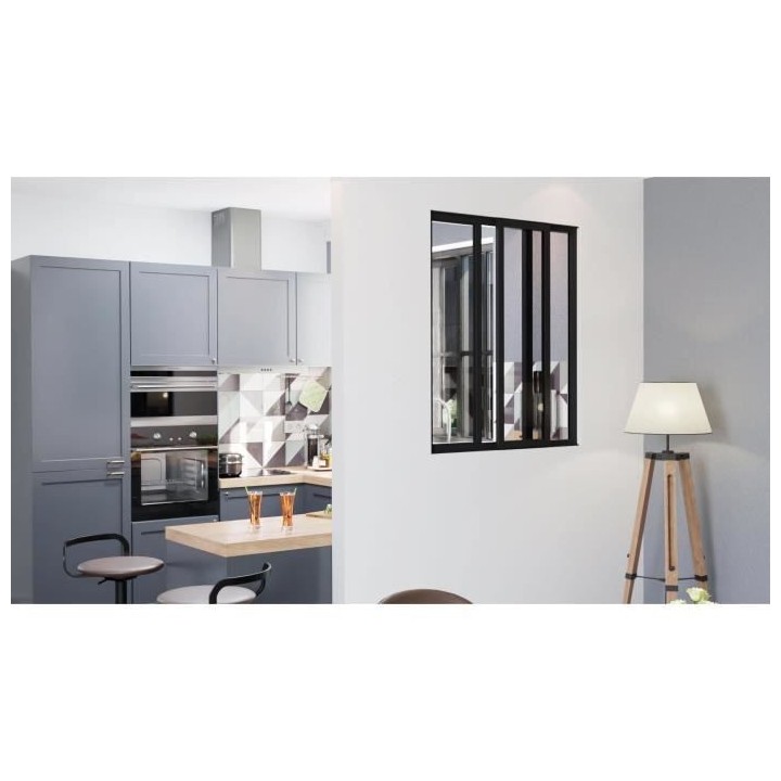 OPTIMUM Verriere coulissante 3 carreaux en verre trempé Noir - 108 x