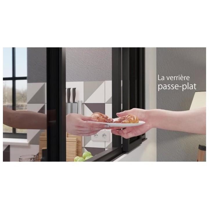 OPTIMUM Verriere coulissante 3 carreaux en verre trempé Noir - 108 x