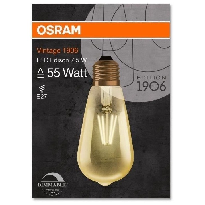 Ampoule LED OSRAM Edison clair filament var OR - Edition 1906 - E27 -