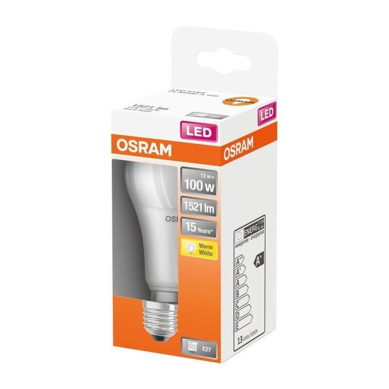 OSRAM Ampoule LED Standard dépolie avec radiateur 13W 100 E27 chaud