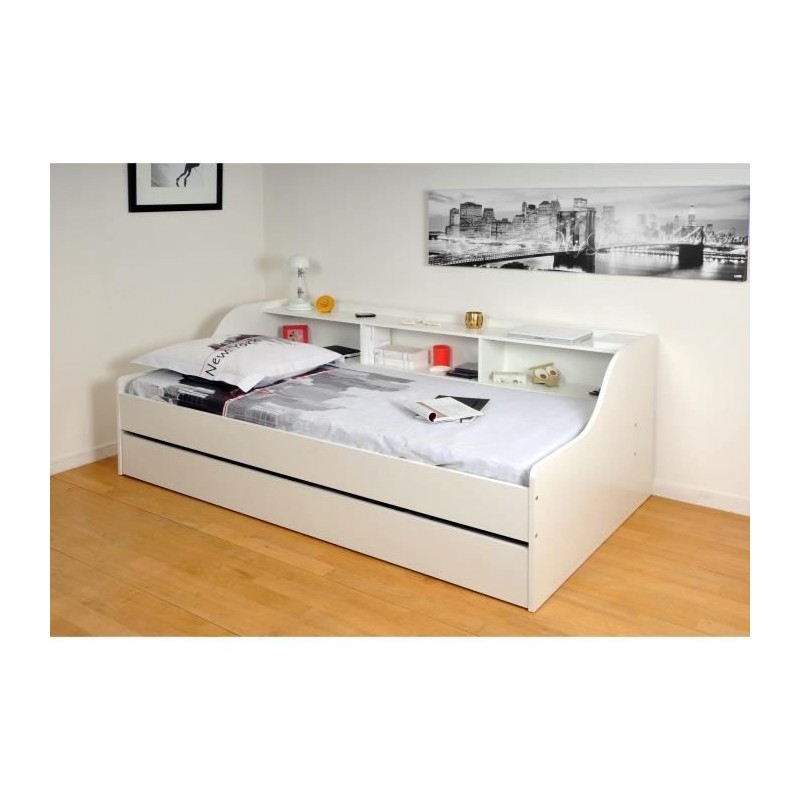 WEBER Palma Lit enfant 90 x 190 cm - Contemporain - Mélaminé blanc