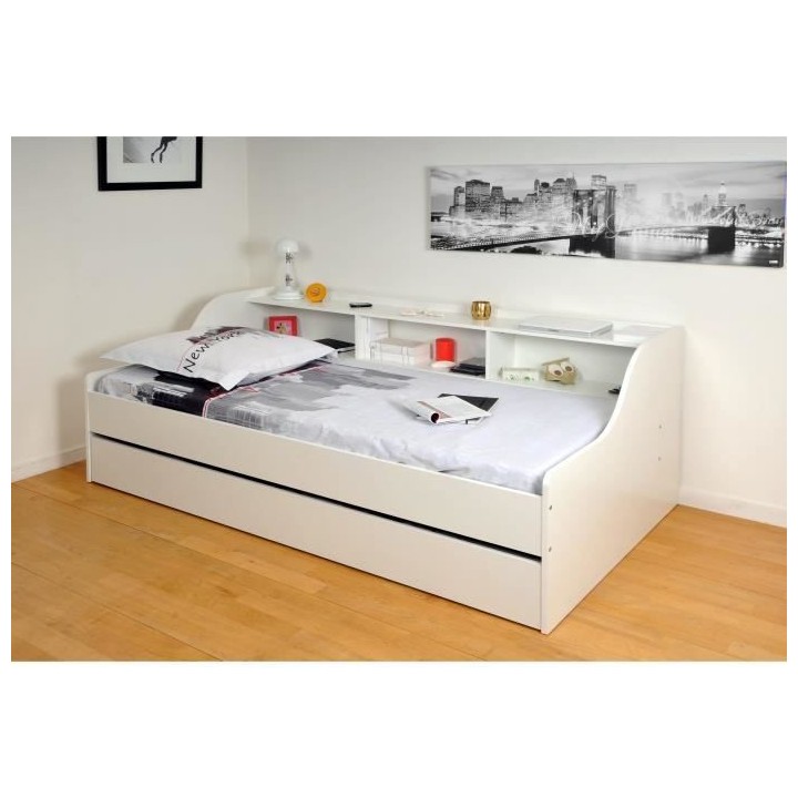 WEBER Palma Lit enfant 90 x 190 cm - Contemporain - Mélaminé blanc