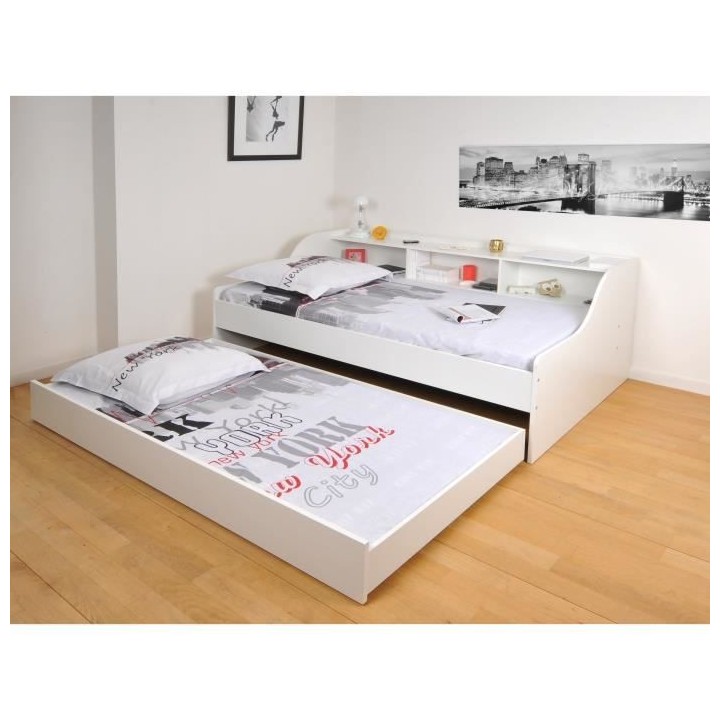 WEBER Palma Lit enfant 90 x 190 cm - Contemporain - Mélaminé blanc