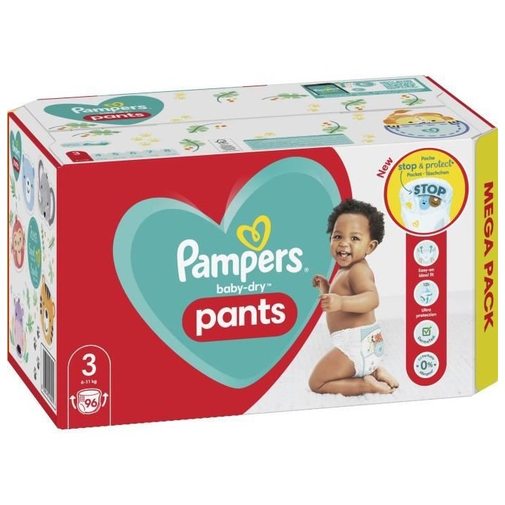 PAMPERS Baby-Dry Pants Taille 3 - 96 Couches-Culottes