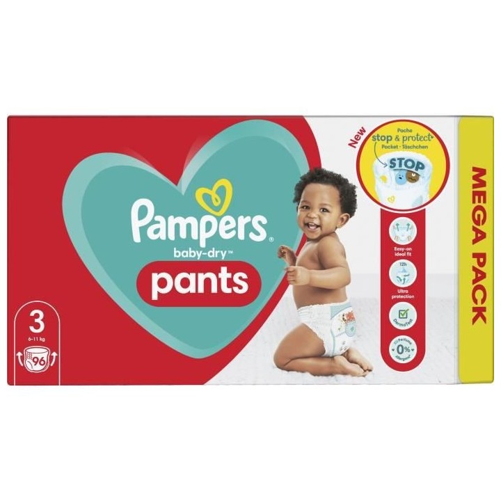 PAMPERS Baby-Dry Pants Taille 3 - 96 Couches-Culottes