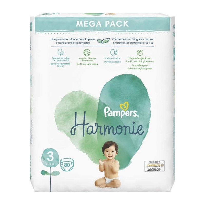 PAMPERS Harmonie Taille 3 - 80 Couches