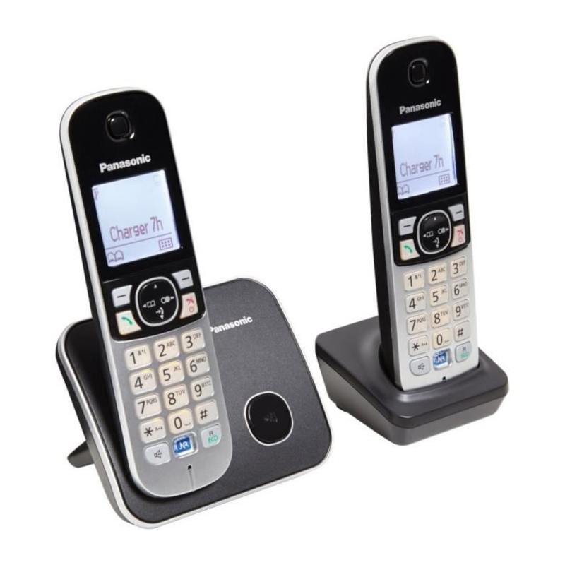 PANASONIC Téléphone résidentiel dect - TG6812 - Duo sans répondeur - Argent et noir