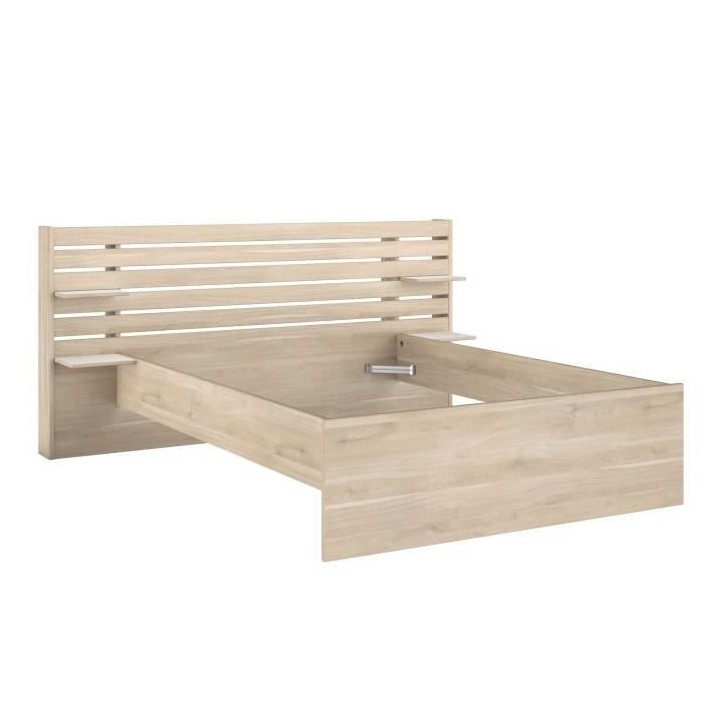 Lit adulte ESCALE 140x190 cm - Tete de lit + 2 tiroirs - Décor chene