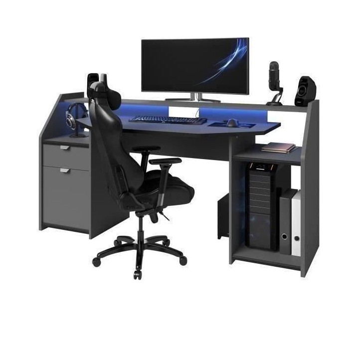 Bureau gamer Gaming - Panneaux de particules - Gris ombre et noir - L