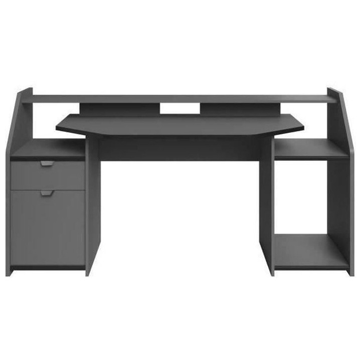 Bureau gamer Gaming - Panneaux de particules - Gris ombre et noir - L