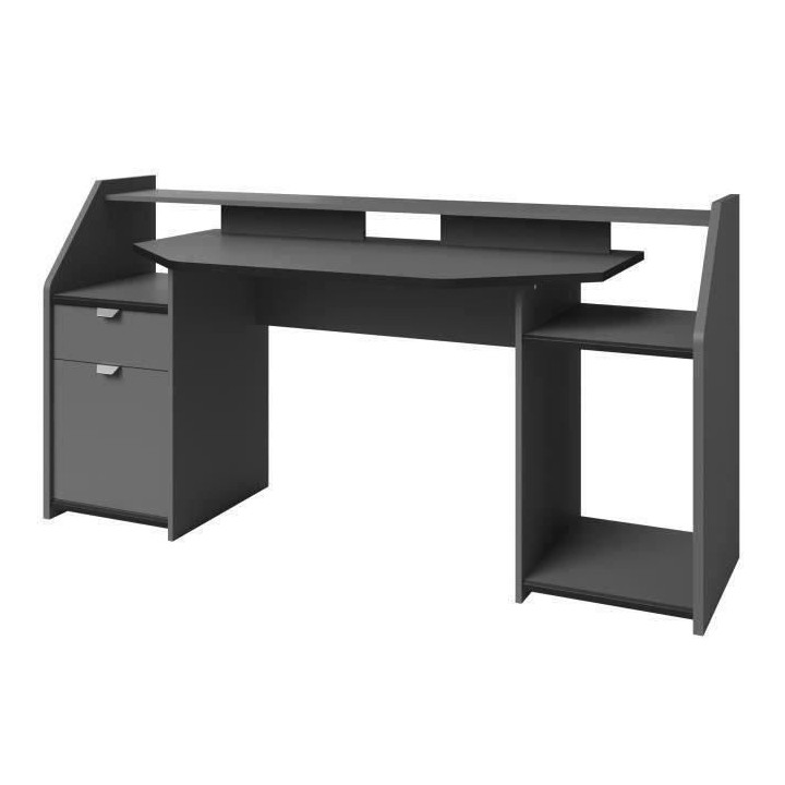 Bureau gamer Gaming - Panneaux de particules - Gris ombre et noir - L