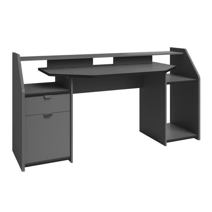 Bureau gamer Gaming - Panneaux de particules - Gris ombre et noir - L