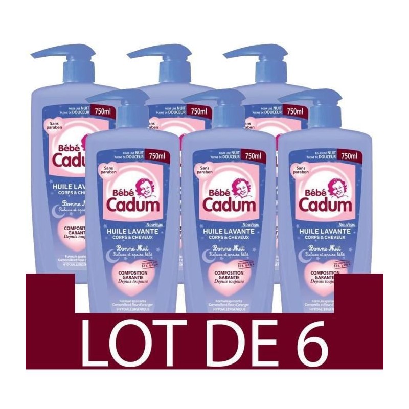 [Lot de 6] CADUM Bébé Bonne Nuit Huile Lavante Apaisante - 750ml