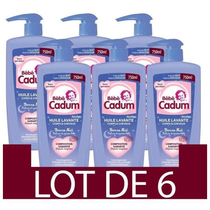 [Lot de 6] CADUM Bébé Bonne Nuit Huile Lavante Apaisante - 750ml