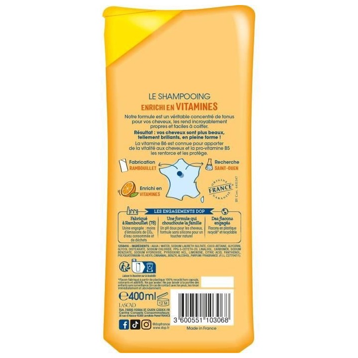 Shampooing Dop Tres doux Vitamines 400 ml x12