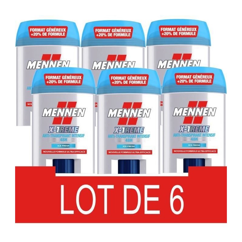 MENNEN X-Treme Anti transpirant homme 48H - Stick large sans alcool - 60 ml x6