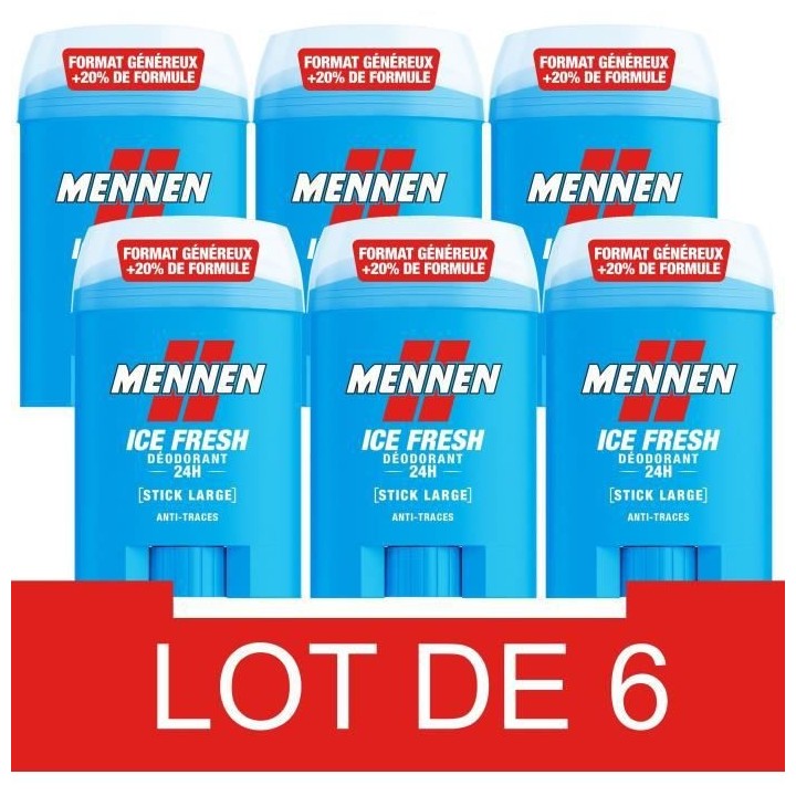 MENNEN Ice Fresh Déodorant homme 24H - Stick large sans alcool anti t