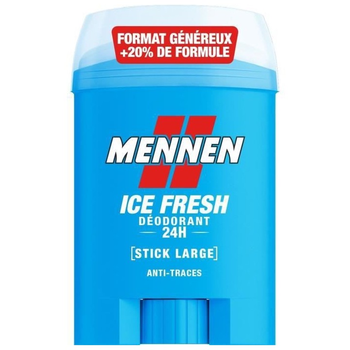 MENNEN Ice Fresh Déodorant homme 24H - Stick large sans alcool anti t