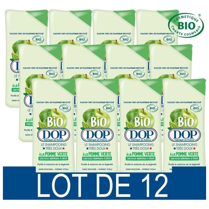 Shampooing Dop Cheveux gras Tres doux Pomme Verte Bio 375 ml x12