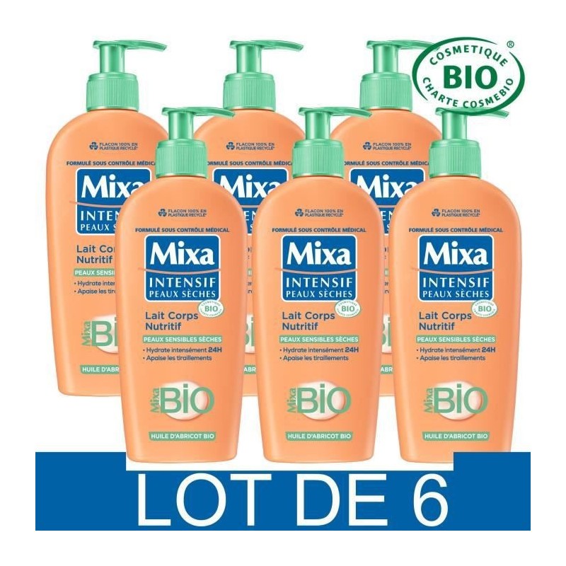 Lait Corps nutritif - MIXA Intensif - Peaux seches - Bio - 250 ml x6