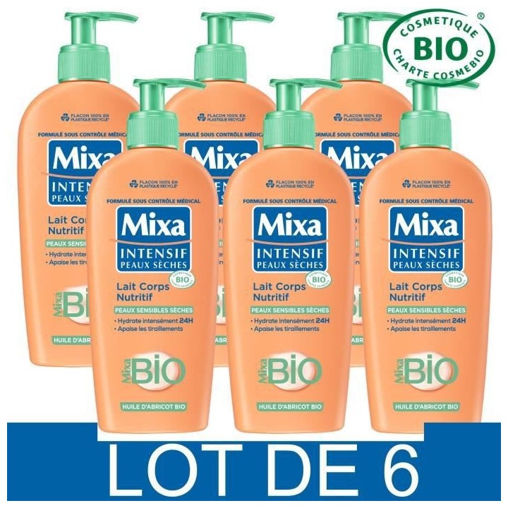 Lait Corps nutritif - MIXA Intensif - Peaux seches - Bio - 250 ml x6
