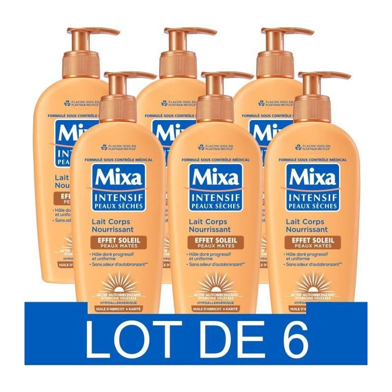 MIXA Lait corps autobronzant Intensif Peaux seches et peaux mates - 250 ml x6