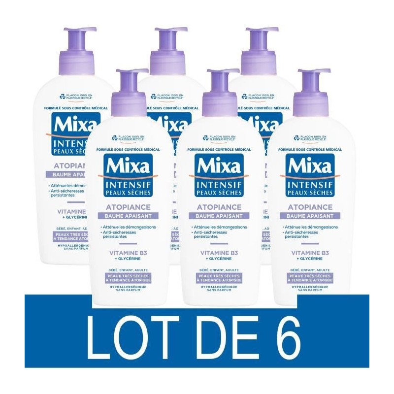 Baume apaisant corps - MIXA - Intensif - Atopiance - Peaux seches - 250 ml x6