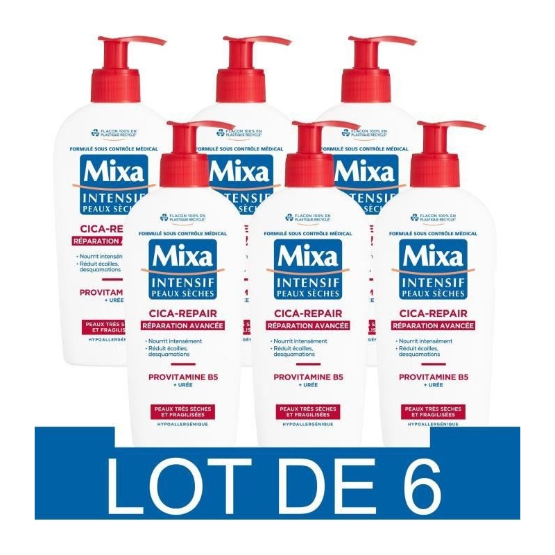 MIXA Intensif Lait corps réparateur cica Peaux seches - 250 ml x6