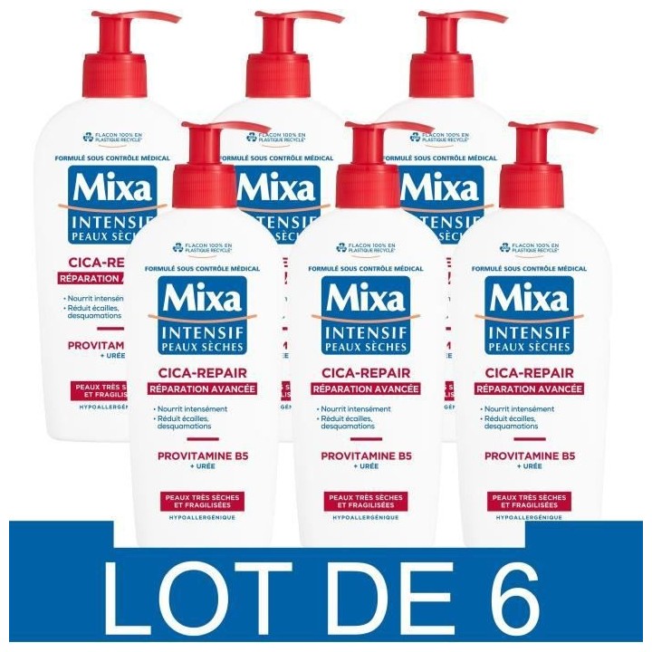 MIXA Intensif Lait corps réparateur cica Peaux seches - 250 ml x6