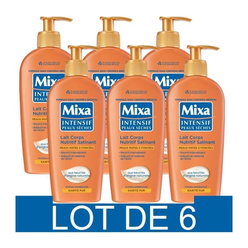 MIXA Intensif Lait corps nutritif satinant - Peaux seches - 250 ml x6