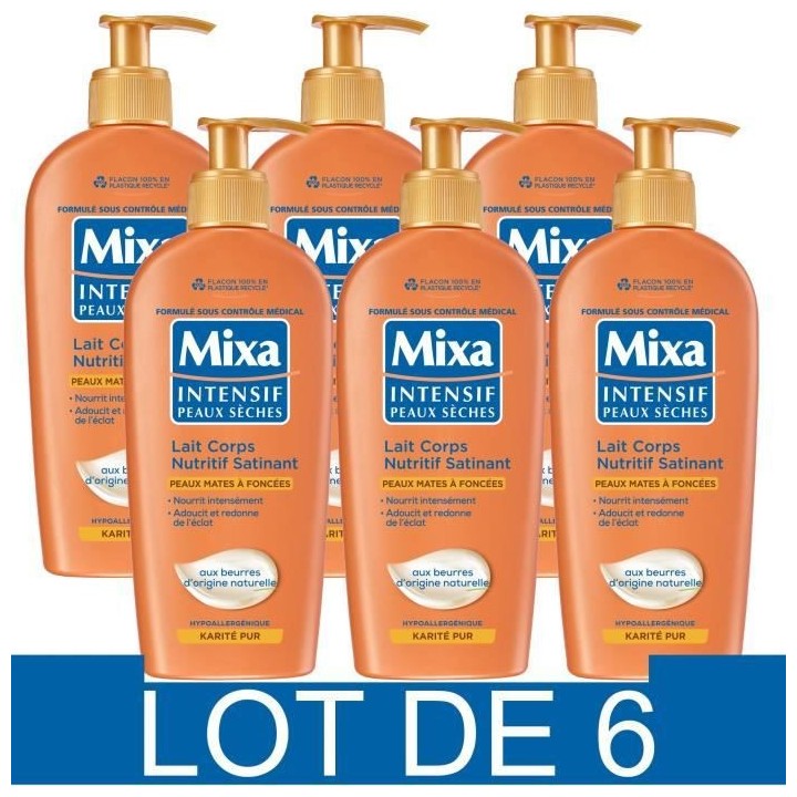 MIXA Intensif Lait corps nutritif satinant - Peaux seches - 250 ml x6