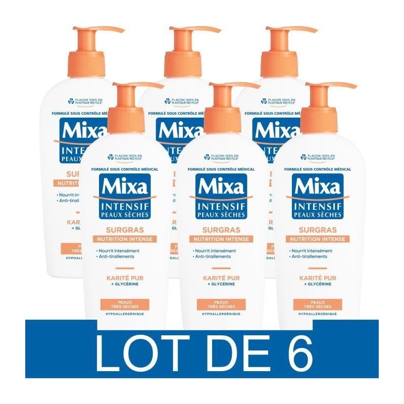 Lait corps surgras - MIXA - Intensif - Peaux seches - 250 ml x6