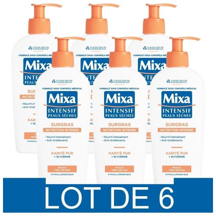 Lait corps surgras - MIXA - Intensif - Peaux seches - 250 ml x6