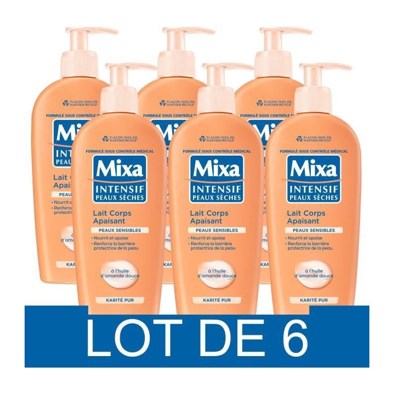 Lait corps apaisant - MIXA - Intensif - Peaux seches - 250 ml x6