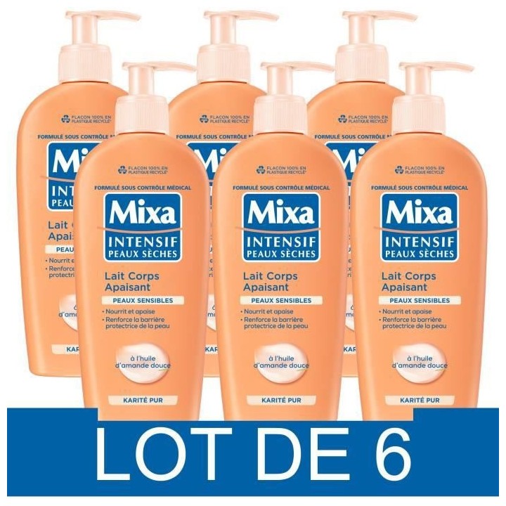 Lait corps apaisant - MIXA - Intensif - Peaux seches - 250 ml x6
