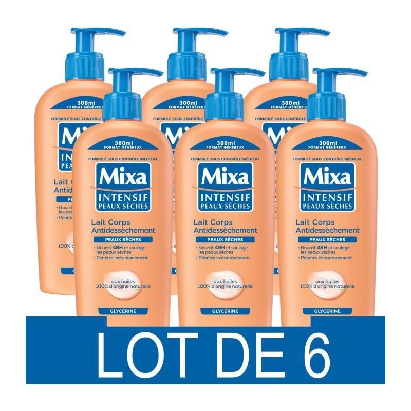 MIXA Intensif Lait corps antidessechement - Peaux seches - 300 ml x6