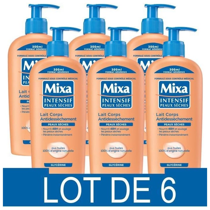 MIXA Intensif Lait corps antidessechement - Peaux seches - 300 ml x6